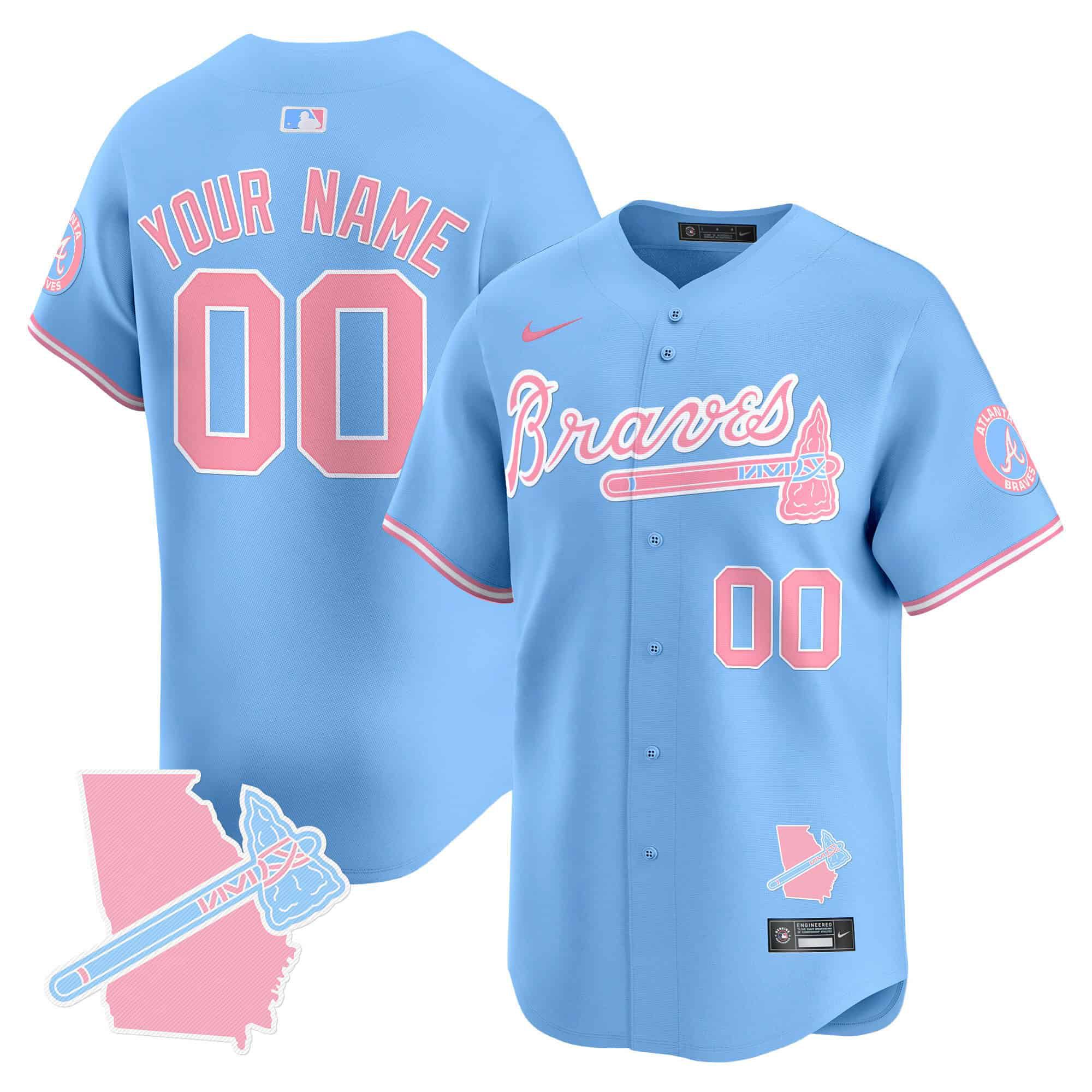 Men Atlanta Braves Blue 2024 Nike Bubblegum Pink Vapor Premier Limited Custom MLB Jersey